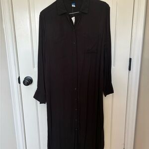 Old Navy Black Long Sleeve Button-Front Shirt Dress